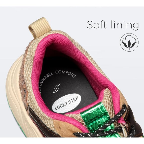 Women‘s Beige Casual Sneakers Platform Classic Leopard Walking Tennis - Picture 5 of 9